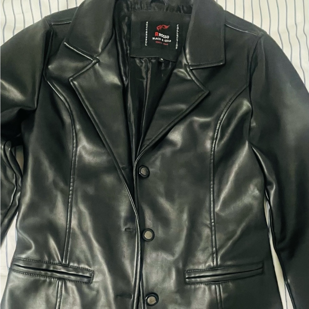 RROSSO Black and Gold Italian Black leather jacket Women's M